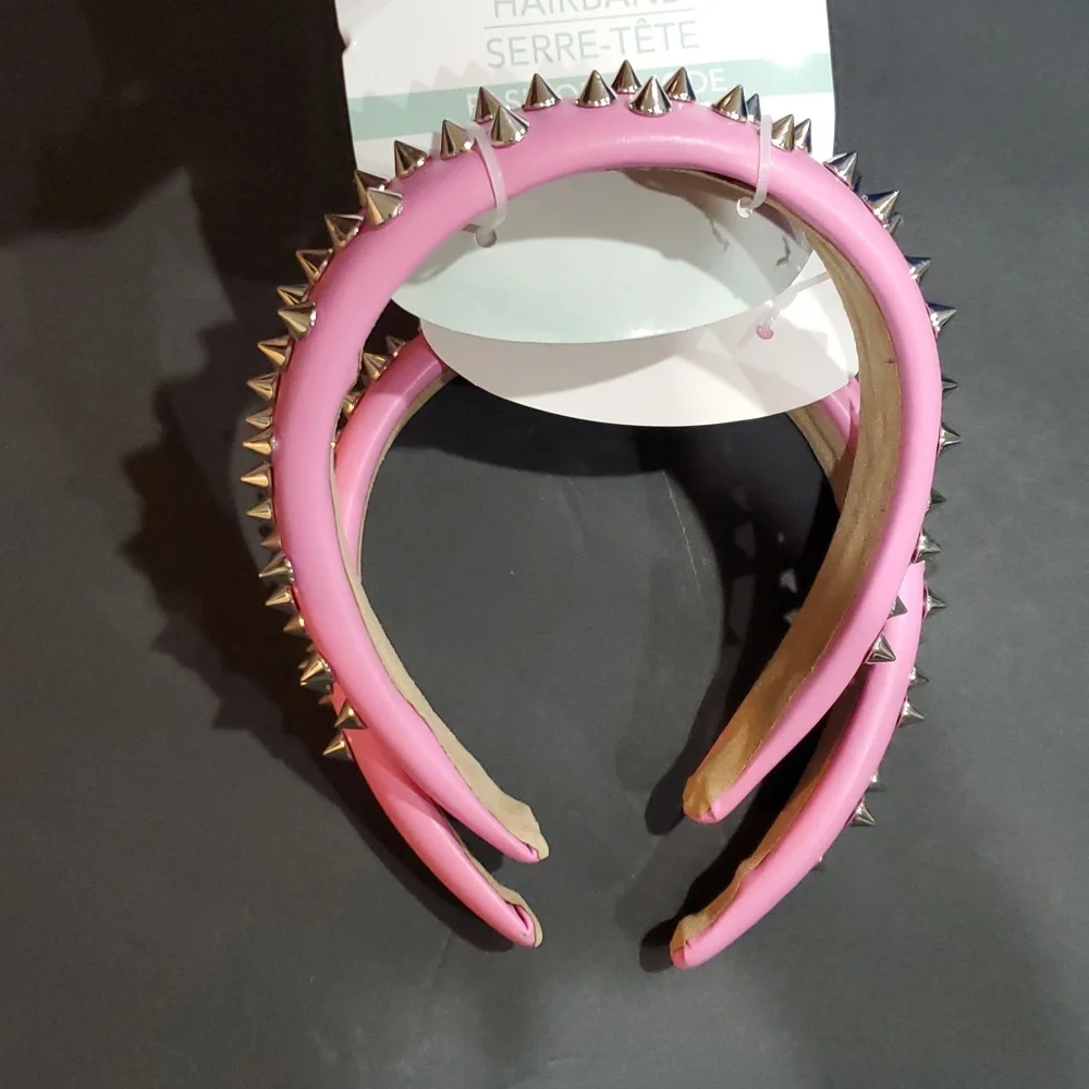Pink silver studded girly punk goth style‎ pleather headbands 2pack new